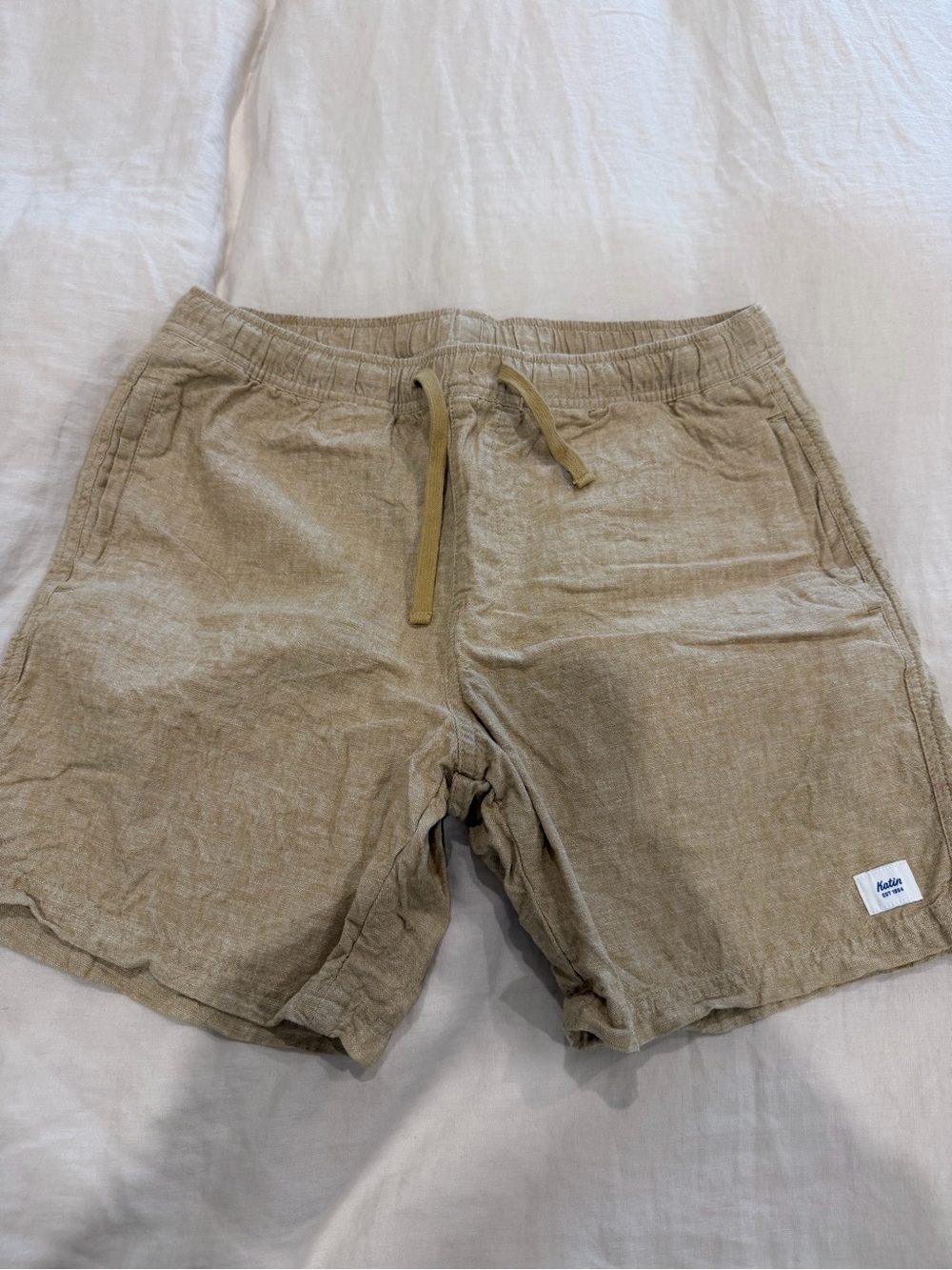 Katin Men's Drawstring Linen-Blend Shorts in Khaki